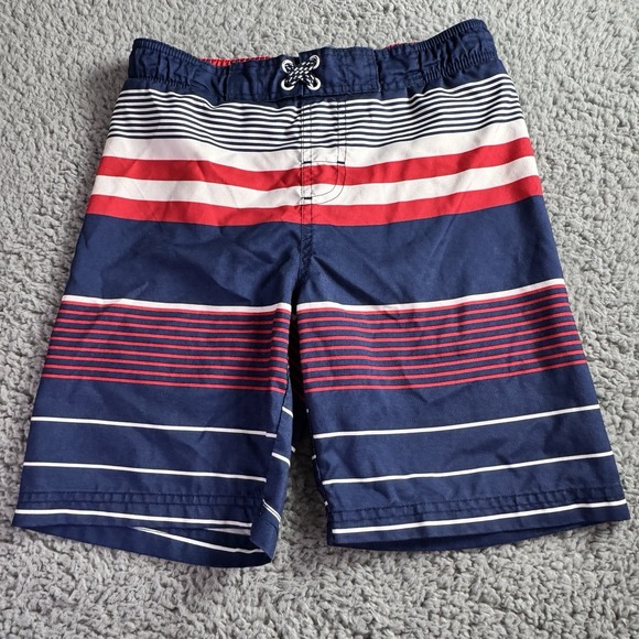 Ocean Pacific Swim Trunks Boys Small 6/7  Swimsuit Board Shorts Red White‎ Blue - Picture 1 of 7